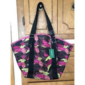 Lily Bloom Camouflage print Pink,Green,Brown, Black tote bag w/ ‘LB’ background